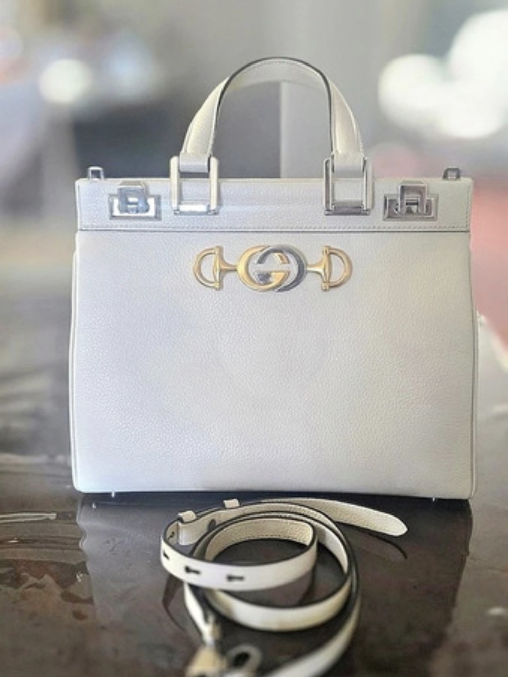 Gucci Zumi Medium Top Handle Bag White Satchel